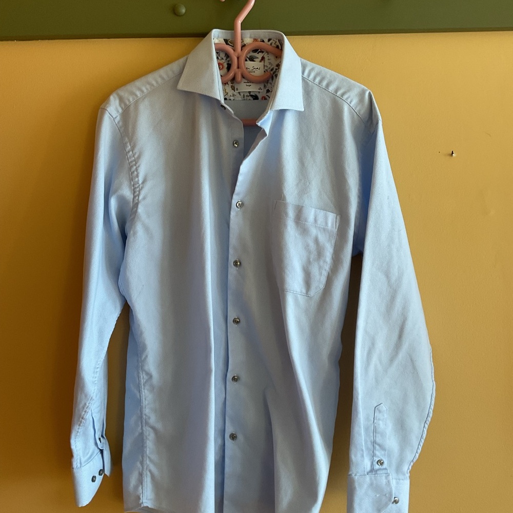 SEVEN SEAS Men's Pure Cotton  Modern Fit Light Blue Dress Shirt Size 16/16.5